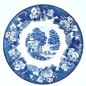 Wood & Sons Enoch Woods English Scenery Soup Bowl Blue White Ironstone 7.5"